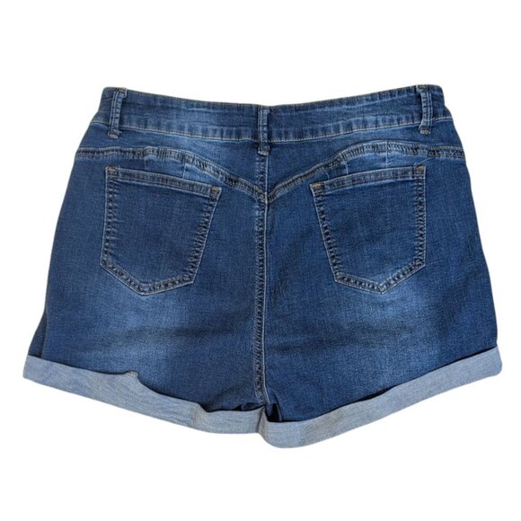 Womens Distressed Denim Cuffed Stretch Jean Shorts Medium Wash - Picture 3 of 3